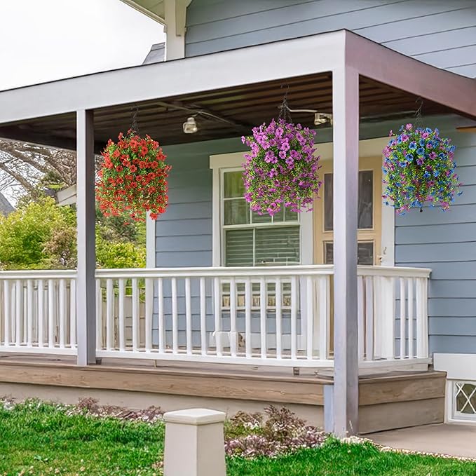 INQCMY 2Pcs Artificial Flowers for Outdoors UV Resistant Artificial Plants Easy Assembly for Spring Decor Look Real Faux Hanging Flowers for Outside Home Planter Porch Patio Decor