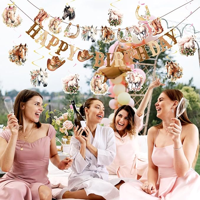 Horse Birthday Decorations,Horse Party Decorations for Girls,Cowgirl Hanging Swirls,Happy Birthday Banners, Western Party Supplies Women