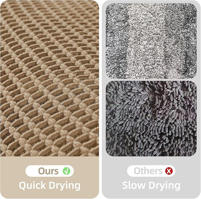 Waffle Runner Rug Bathroom, Long Boho Bathroom Rugs Non Slip Washable Super Absorbent Quick Dry Farmhouse Bath Mat, 72"x24" Khaki