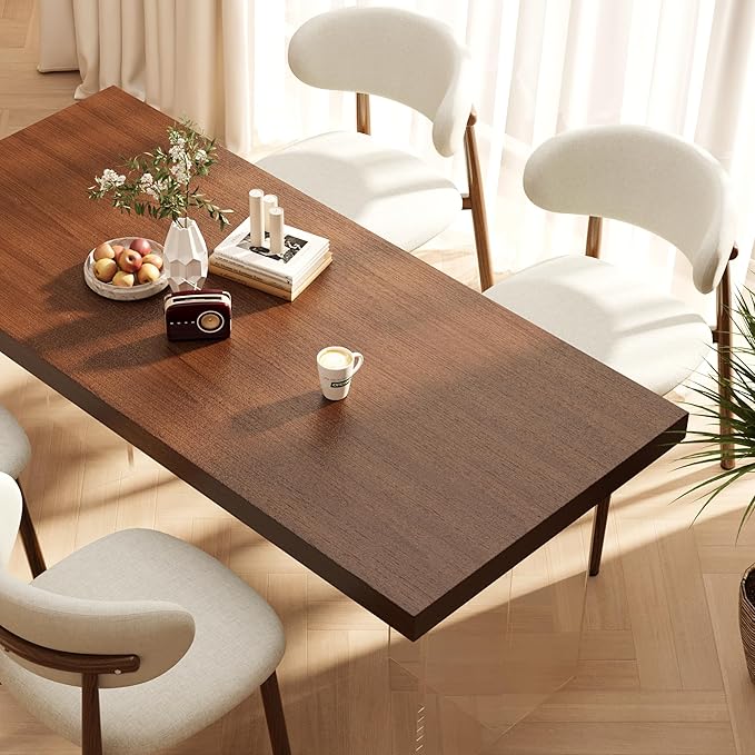 Kitchen Dining Chairs Set of 6 Modern Soft Linen Farmhouse Dining Room Chair with Metal Legs, Beige/Walnut