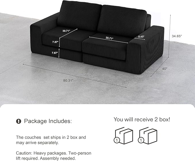 80.31‘’ Boneless Couch Cloud Modular Sectional Couches for Living Room, Modern Oversize Sofa with Deep Seat, Modular Loveseat Sofa, No Assembly Required