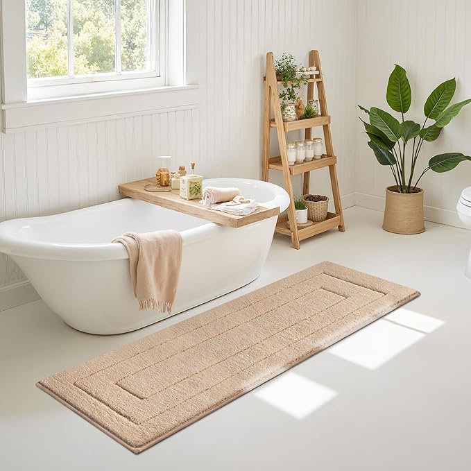 GRANNY SAYS Khaki Bathroom Rugs Non Slip, 71" x 24", Small Bathroom Rugs Washable,Bath Mats for Floor, Microfiber Bath Mat for Tub, Absorbent Shower Rug