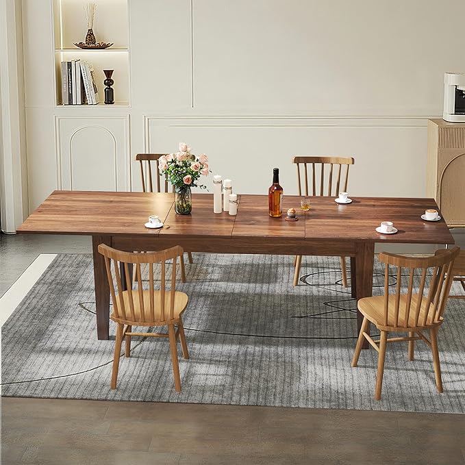 71''- 106'' Extendable Dining Room Table, Expandable Dining Table, Modern Large Table, for 6-10 Person, Walnut Brown