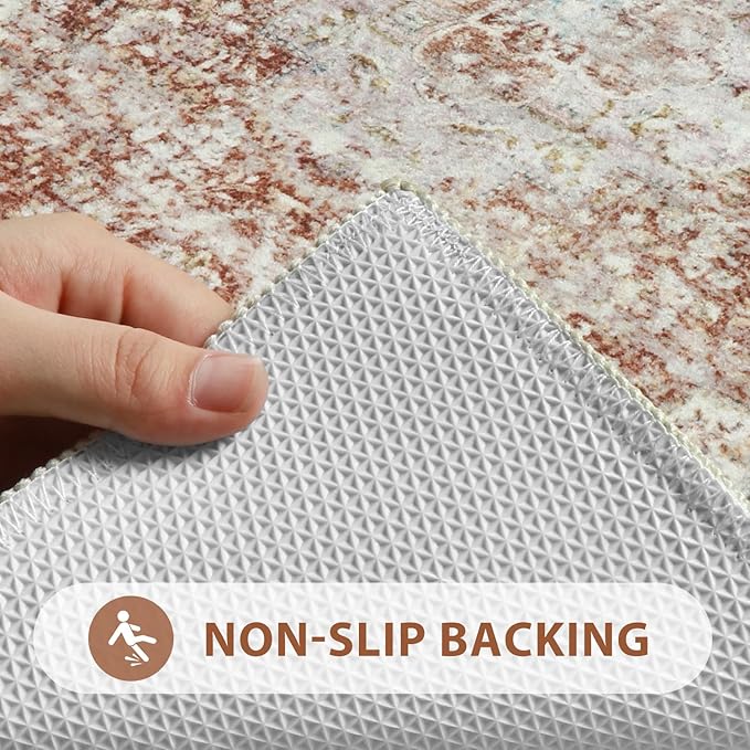 Uphome Bathroom Runner Rug, Distressed Tribal Farmhouse Orange Bathroom Mat, Large Bathroom Rugs Non Slip Washable, Oriental Retro Boho Bath Mat Runner for Bathtub Sink Hallway, 24x71 inch
