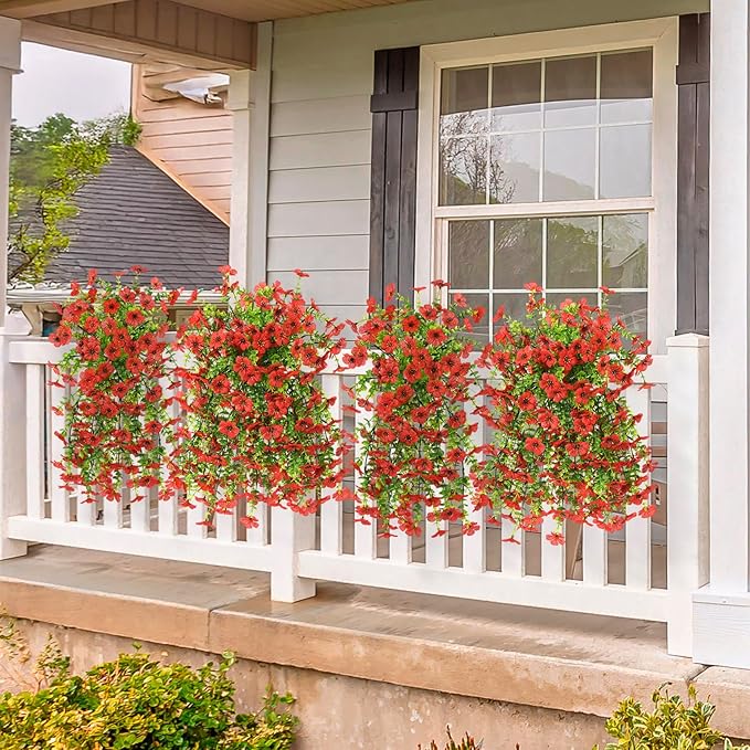 INQCMY 2Pcs Artificial Flowers for Outdoors UV Resistant Artificial Plants Easy Assembly for Spring Decor Look Real Faux Hanging Flowers for Outside Home Planter Porch Patio Decor