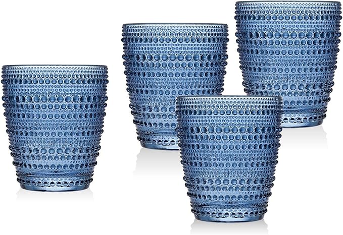 Godinger Double Old Fashioned Glasses, Drinking Glasses, Beverage Cups - Lumina Collection, Blue, Set of 4