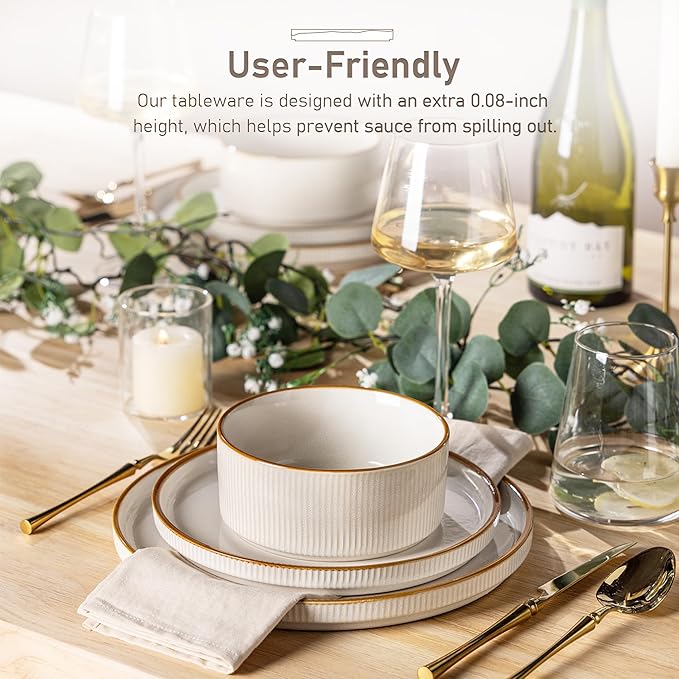 GBHOME Stoneware Dinnerware Sets for 8, Round Reactive Glaze Ceramic Plates and Bowls Set, Highly Scratch Resistant | Dishwasher & Microwave Safe Set,Service for 8(24pcs)