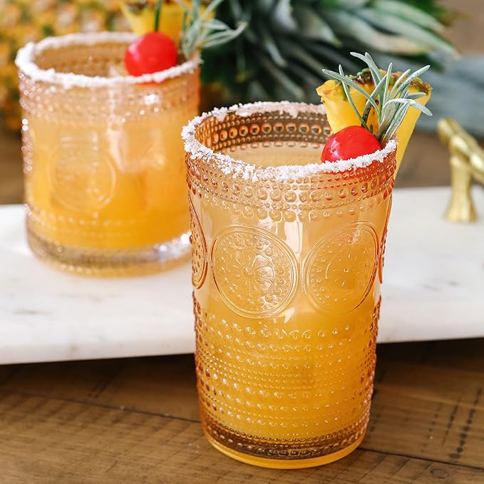 Kate Aspen Hobnail Beaded Floral Rose Gold Drinking Glasses Set of 6, (13 oz) Vintage Glassware Set Cocktail Glass Set, Juice Glass, Water Cups | Great Hostess Gift & Gift for New Home Owners
