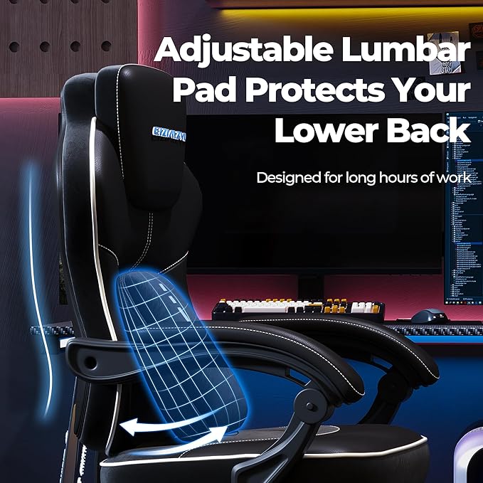 Ergonomic Office Chair with Adjustable Headrest and Footrest, High Back Desk Chair with Linkage Armrests, Reclining Swivel Chair for Home Office, Executive Office Chair (Black1)