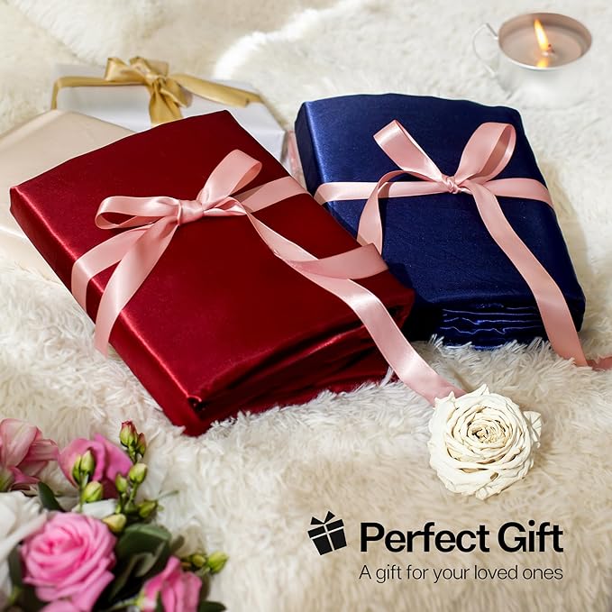 MR&HM Satin Bed Sheets, Queen Size Sheets Set, 4 Pcs Silky Bedding Set with 15 Inches Deep Pocket for Mattress (Queen, Burgundy)