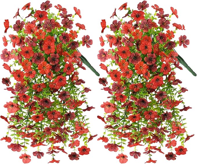 INQCMY 2Pcs Artificial Flowers for Outdoors UV Resistant Artificial Plants Easy Assembly for Spring Decor Look Real Faux Hanging Flowers for Outside Home Planter Porch Patio Decor
