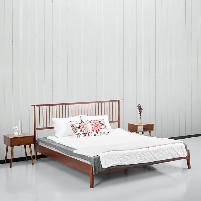 NTC Ruby Wooden Bed Frame with Headboard, Crafted from Walnut, Rubber Wood with Silent Slats and Wood Central Supports, 1000 Lb Capacity, Effortless Assembly, Queen - Dark Walnut