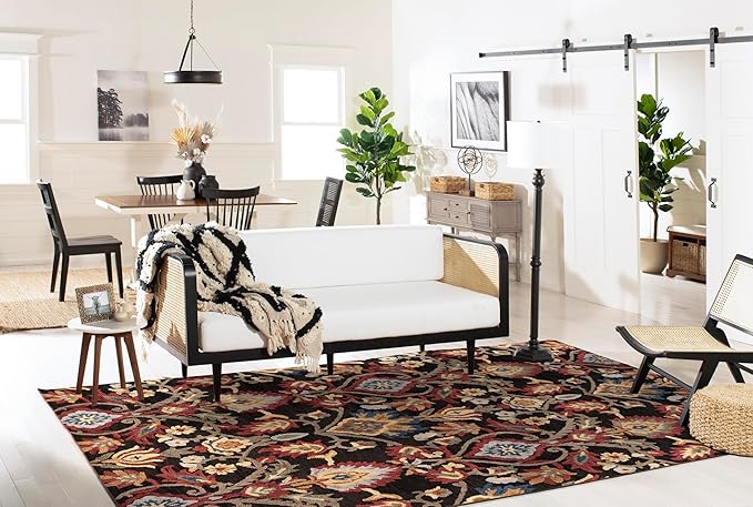 SAFAVIEH Blossom Collection X-Large Area Rug - 11' x 15', Charcoal & Multi, Handmade Wool, Ideal for High Traffic Areas in Living Room, Bedroom (BLM402H)