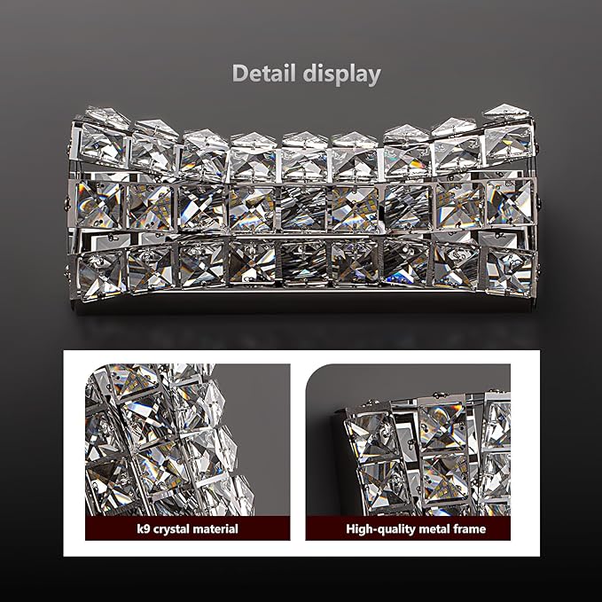 Crystal Wall Light Fixtures,Modern Chrome Wall Lamp with Clear K9 Crystals,Luxury Crystal Wall Sconces for Living Room Bedroom Bathroom Hallway Doorway Stairway,Bedside