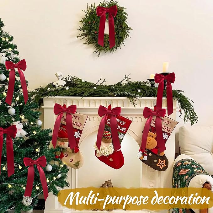 AYGXU 24pcs Christmas Bows,red Bows for Gift Wrapping,Bow for Christmas Tree,Double-Sided Ribbon Bow Decorations for Christmas Party,Bag Ties Twists