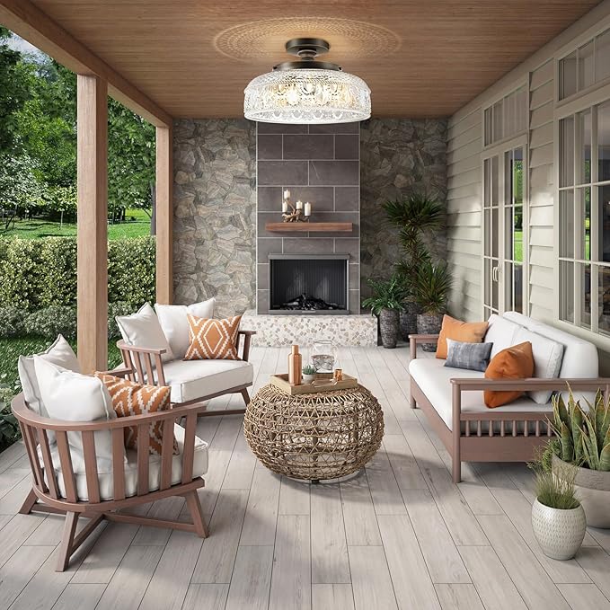 Lamomo Semi Flush Mount Ceiling Light,Upgraded Larger Bronze Hallway Light Fixture,3-Bulb Globe Glass Close to Ceiling Scone, Indoor Hanging Light for Bedroom Kitchen Porch Hallway,Bulbs Not Included