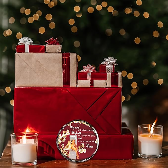 Cardinal Memorial Glass Ornament - “My Mind Still Talks to You” Glass Ornament Keepsake for Loss of Loved One - Remembrance Christmas Hanging Decoration, 3-Inch