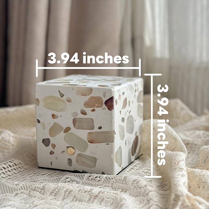 2025 New Ivory White Small Table Lamp,Stone Material, Cordless Table Lamp,3.5"Rechargeable Table Lamp ,Battery Operated Bedside Lamps,3 Colors Touch Dimmable for Bedroom Bathroom Bar Kitchen(Cube)