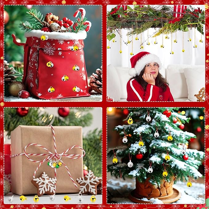 Augshy 200 Pieces Jingle Bells 1/4 Inch Craft Bell Mini Bell Bulk for Christmas Home and Pet Decorations Bracelet Necklace Knitting Jewelry Making Xmas Decor Party Favors Supplies (Gold and Silver)