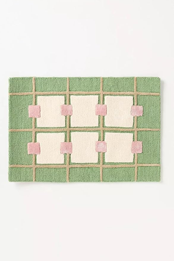 Greer Wool Area Rug - Soft Hand-Tufted Geometric Design with Pink and Green Color Palette, Perfect for Modern Home Decor (7x7 Ft Square)