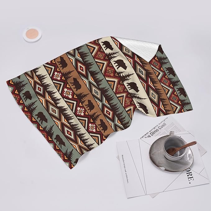 Vintage Rustic Dish Towels Set of 2 Bear Mountain Cabin Farmhouse Kitchen Towels 16x24