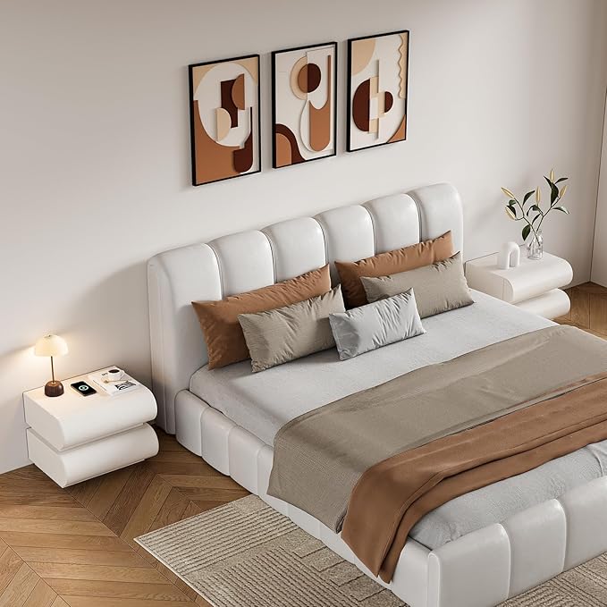 homary 2-Drawer Smart Nightstands Set of 2 with Wireless Charging Station, USB & Type-C Ports, Faux Leather White Night Stands Modern Bedside Tables for Bedroom Storage, Fully Assembled