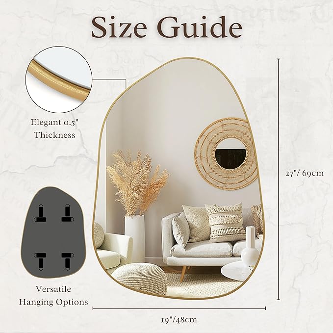 PERFNIQUE Irregular Asymmetrical Wall Mirror Decorative Modern Wall Mounted 27"x19", Gold