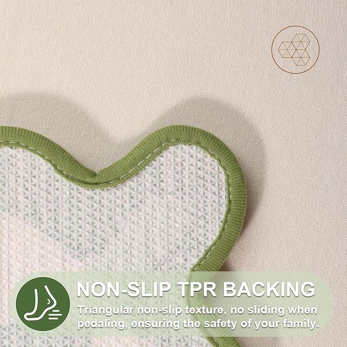 ORTIGIA Cute Green Checkered Scalloped Bath Mat, Fun Plush Microfiber Bathroom Rugs Non Slip Washable Quick Dry Absorbent, Bath Rug for Shower Stall Vanities Kitchen Floor Entrance, 20x32