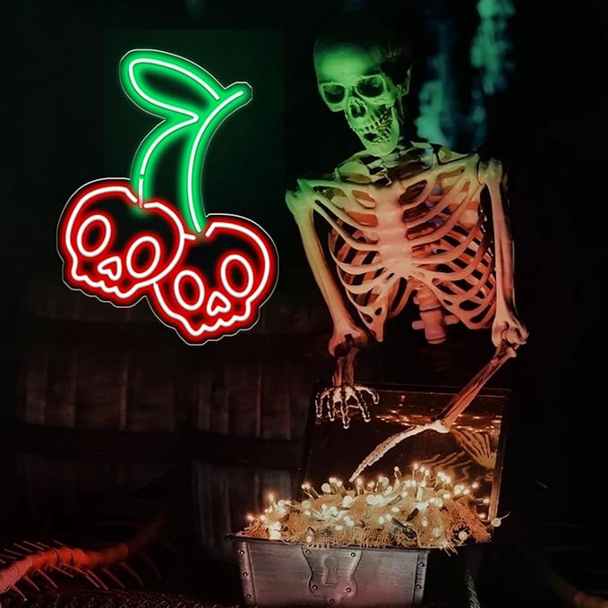 Cherry Skull Neon Sign - LED Gothic Decor