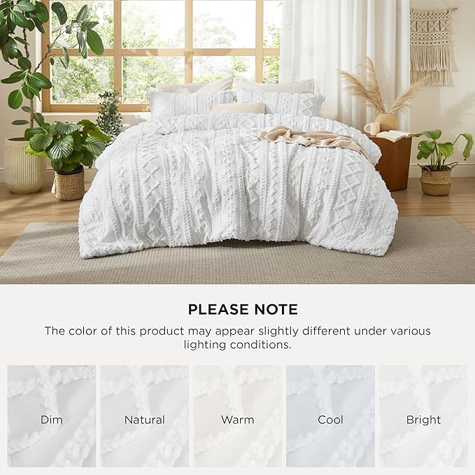 Bedsure Tufted Boho Comforter Set Oversized Queen - Bright White Boho Bed Set, GentleSoft™ 3 Pieces Farmhouse Shabby Chic Embroidery Bedding, Gifts for Woman, Soft Jacquard Comforter for All Seasons