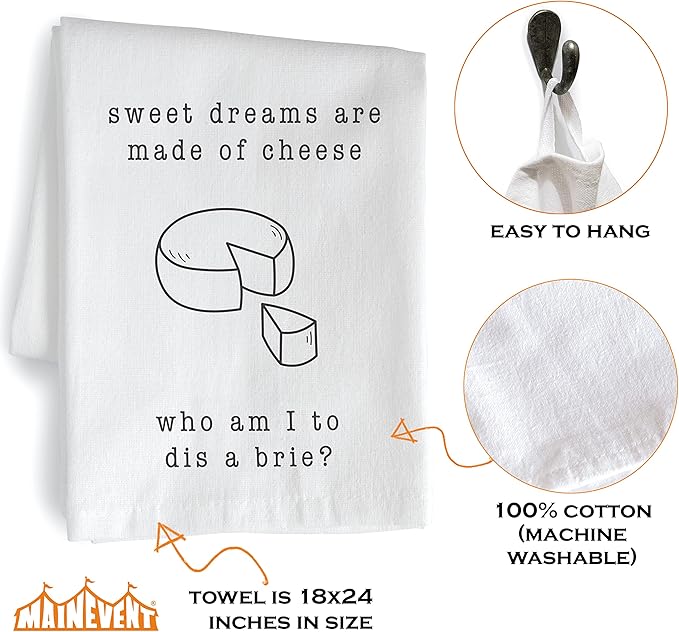 Sweet Dreams Are Made of Cheese Funny Kitchen Towels 18x24 Inch Dish Towels
