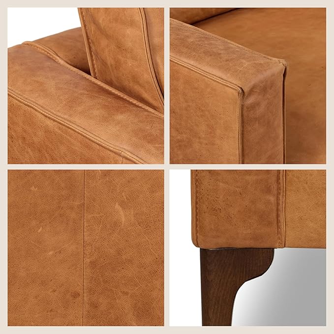 POLY & BARK Mateo Leather Sofa 82" in Full-Grain Pure-Aniline Italian Tanned Leather in Cognac Tan