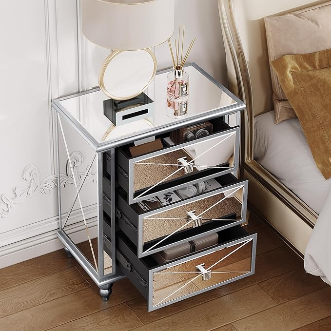 DWVO Silver 3 Drawers Dressers-23 Accent Chest with 3 Storage Drawers
