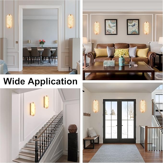 ZEROUNO Alabaster Wall Sconces, 14.2 inch Natural Marble Wall lamp,Dimmable Alabaster Wall Light Fixtures for Stairs Bathroom Living Room Bedroom or Vanity,Hallway(Brushed Bronze
