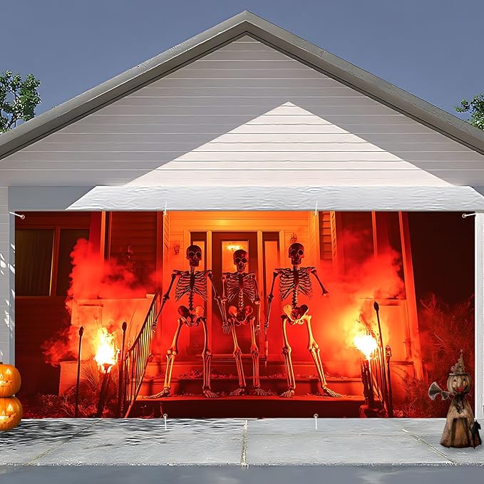 6 x 13 ft Halloween Garage Door Decorations Halloween decorations Witch Door Cover, Hanging Banner, Cauldron Backdrop Mural for Home, Outdoor, Indoor, Spooky Party, Wall, Window (Red)