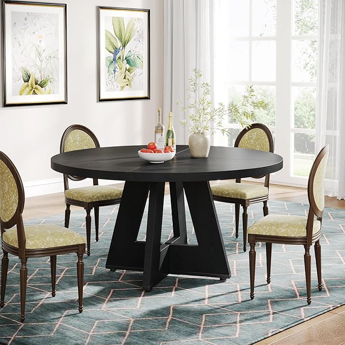 Tribesigns Farmhouse Dining Table 47 Inch Round Dinner Table for 4 Rustic Round, Black