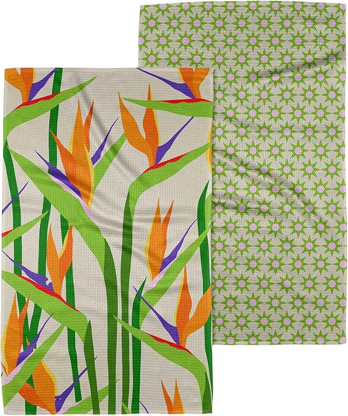 GEOMETRY Kitchen Towels Quick Dry Microfiber Premium Towel Paradise Play 2 Pack Set 18x30