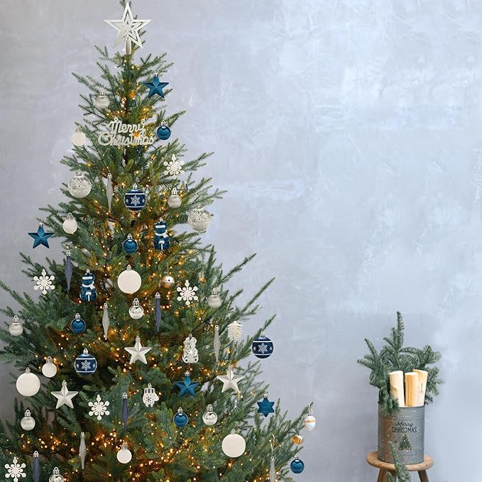 70 Pcs Shatterproof Christmas Balls Ornaments for Outdoor Use,Elegant Blue Christmas Yard Decorations Outdoor with Hanging Loops,A Set of Christmas Tree Decoration for Home, Wedding, Party