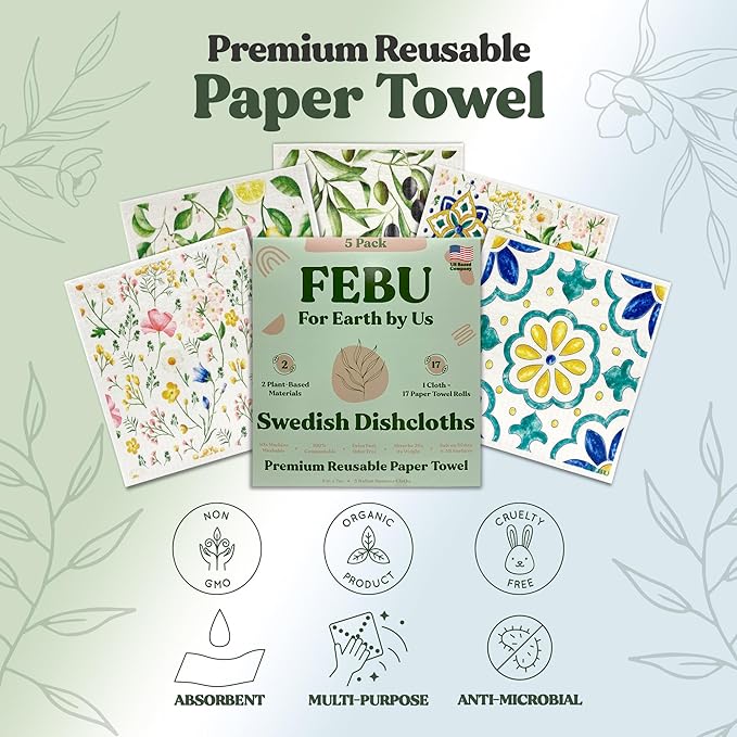 FEBU Swedish Dishcloths for Kitchen 5 Pack Italian Summer Reusable Washable Absorbent Dish Towels