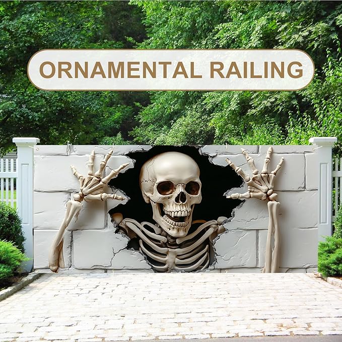 6 x 13 ft Halloween Garage Door Decorations Halloween decorations Witch Door Cover, Hanging Banner, Cauldron Backdrop Mural for Home, Outdoor, Indoor, Spooky Party, Wall, Window (Skull-2)