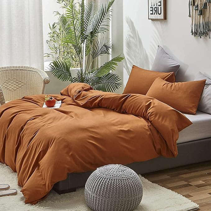 Pureant Pumpkin Comforter Set California King Burnt Orange Bedding Comforter Sets Cotton for Women Girls Solid Brown Terracotta Cal King Comforter Soft Rust Caramel Comforter Sets Dusty Pumpkin Quilts