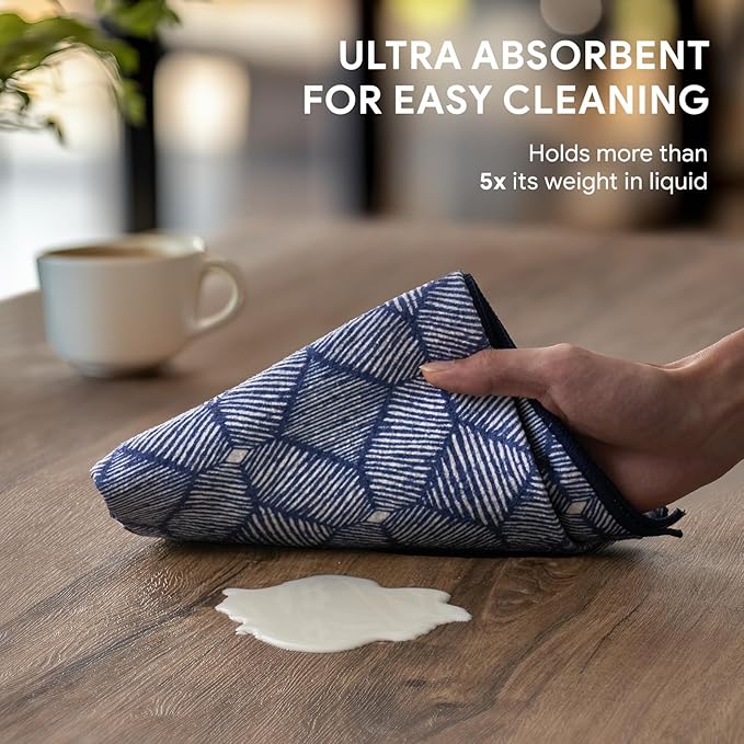 RECYCO Waffle Kitchen Towels Set of 2 Quick Dry Microfiber Sustainable Lightweight Hand Towels Indigo Harmony 16x28
