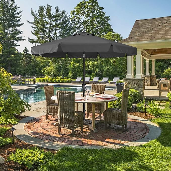 ABCCANOPY 10ft Scalloped Patio Umbrella, Outdoor Table Umbrella with Tilt and Crank, Fiberglass Ribs Deck Umbrella for Patio, Pool, Garden, Picnic (Dark Gray)