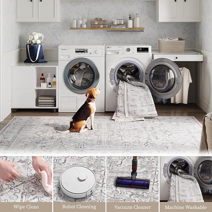 jinchan Vintage Floral Runner Rugs 2x6 Set of 2 Washable Non-Slip, Taupe