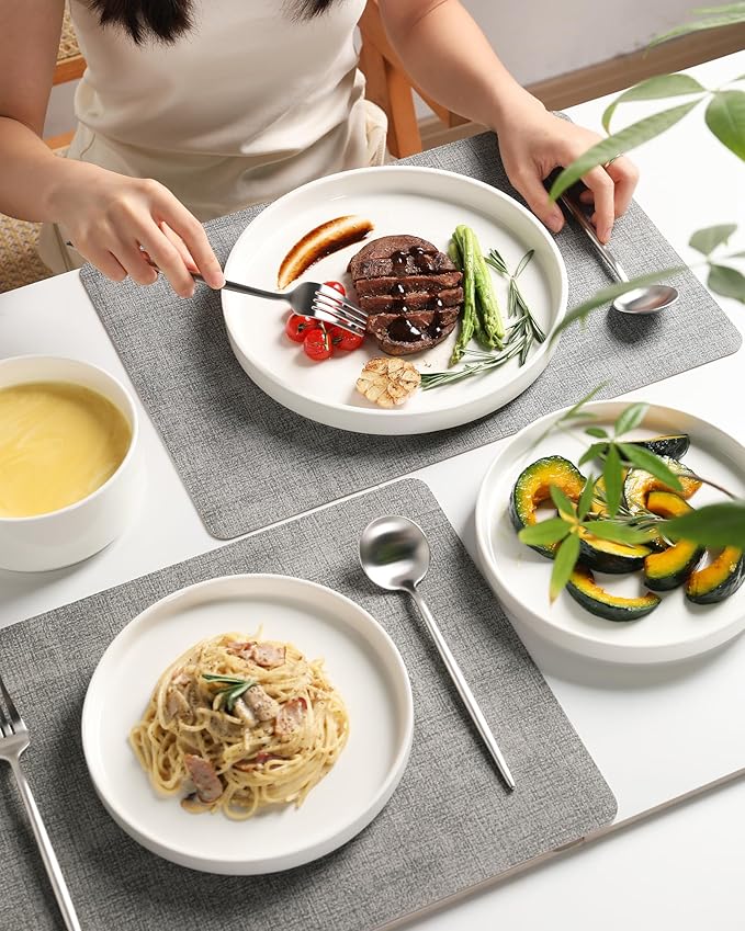 Sweejar Porcelain Dinnerware Sets for 6, 18 Pieces Ceramic Plates and Bowls Set, Classic Modern Simple Kitchen Dinner Dining Ware Set, Dishwasher and Microwave Safe Dishes Sets(Pure White)