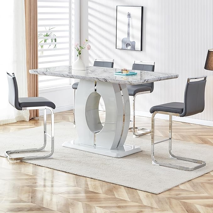 Bar Stools Set of 2,25" Counter Height Bar Stools with Footrest,Grey Faux Leather Kitchen Stools with Chrome Plated Metal Leg,Counter Height Stools Ideal for Island Pub Kitchen Counter Dining Chair