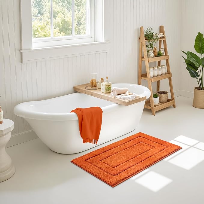 GRANNY SAYS Bathroom Rugs Non Slip, 20" x 32", Bath Rugs for Bathroom Washable, Bath Mats for Floor, Microfiber Bath Mat for Tub, Absorbent Bath Rugs for Bath, Orange