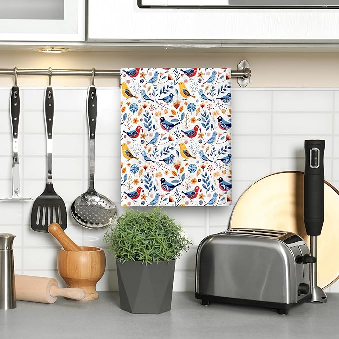 Floral Birds Kitchen Towels Set of 2 Absorbent Spring Summer Dish Towels Farmhouse Tabletop Decor Birds
