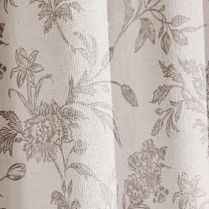 Vintage Farmhouse Shower Curtain for Bathroom Grey Shower Curtain Floral Cotton Linen 72" W x 72" L