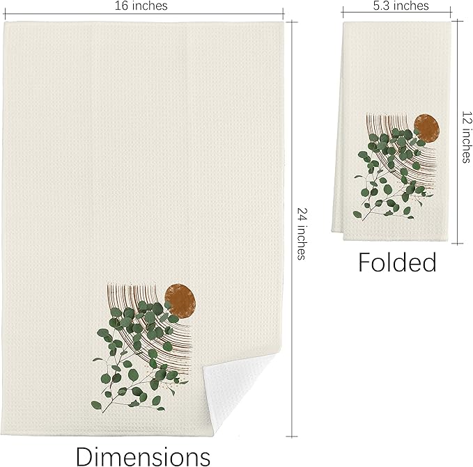 QIYUHOY Abstract Sun Sunrise Sage Green Leaf Cotton Kitchen Towels Tea Towels 16x24